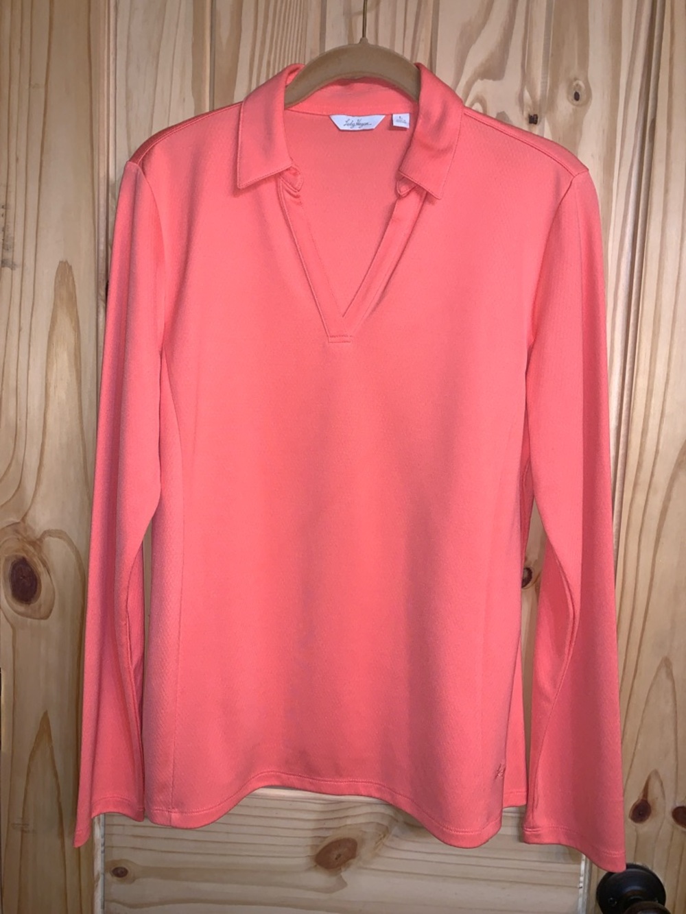 Lady Hagen Coral Long Sleeve V-Neck Polo Top
